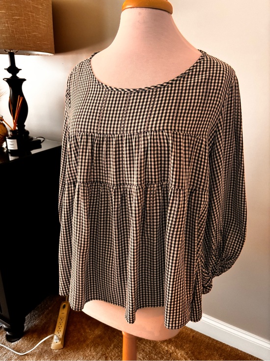 Max Studio Tops - Max Studio Black and White Gingham Tiered Blouse